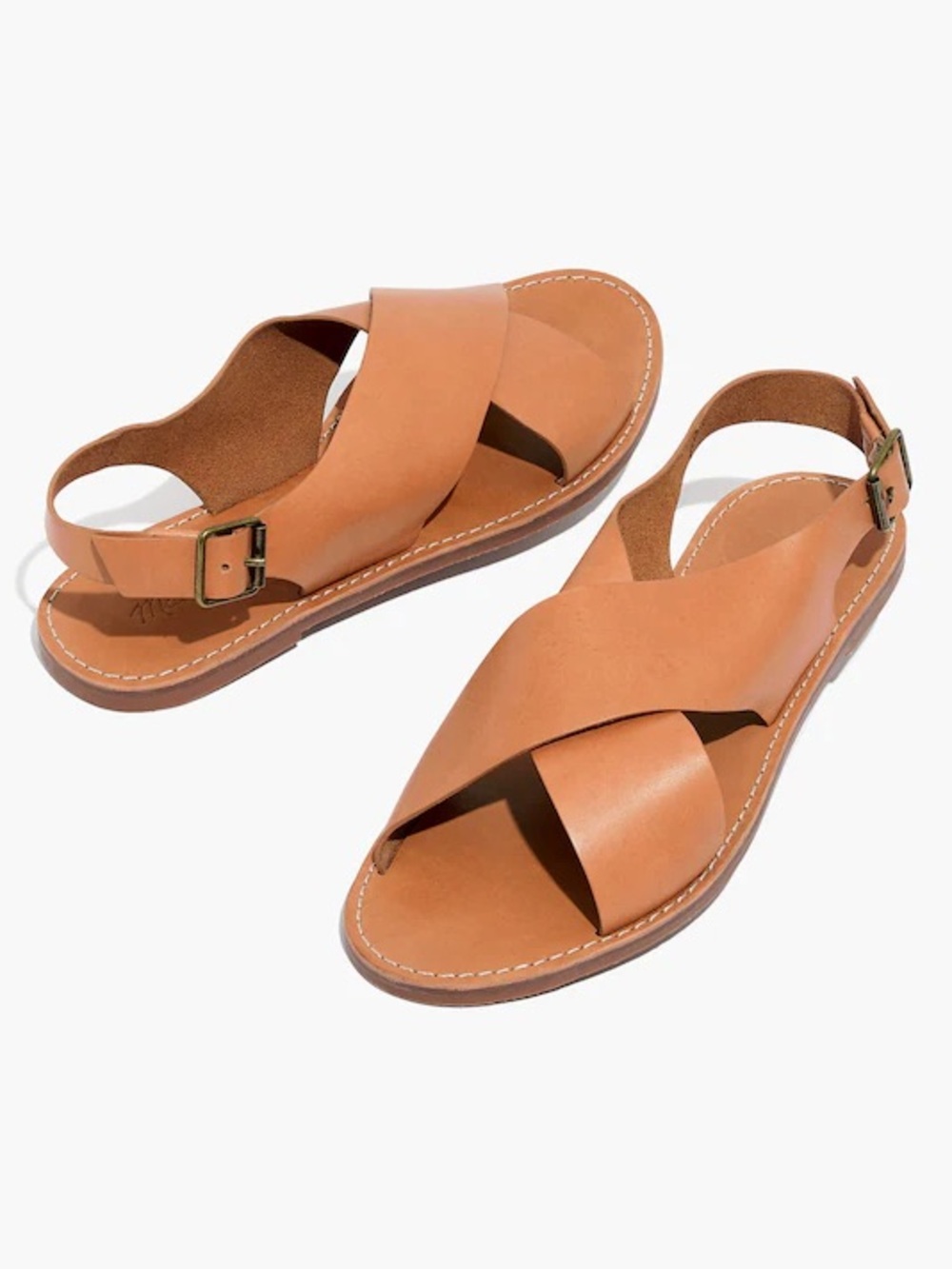 Madewell Cognac Cross-Strap Leather Sandals